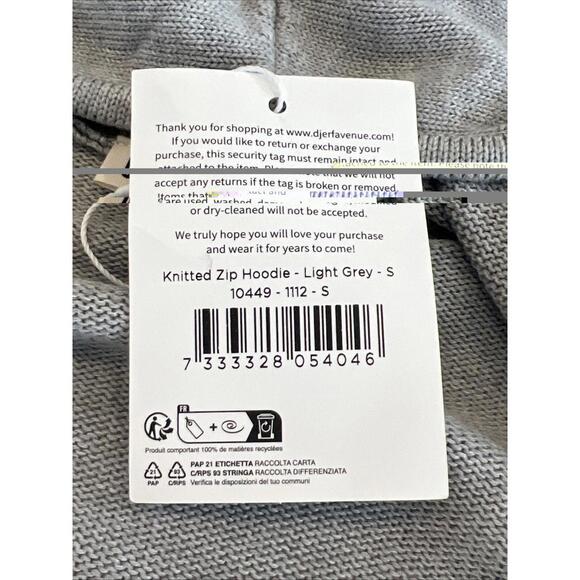 DJERF Avenue Knitted Zip Hoodie Light Grey Size S - Picture 7 of 8